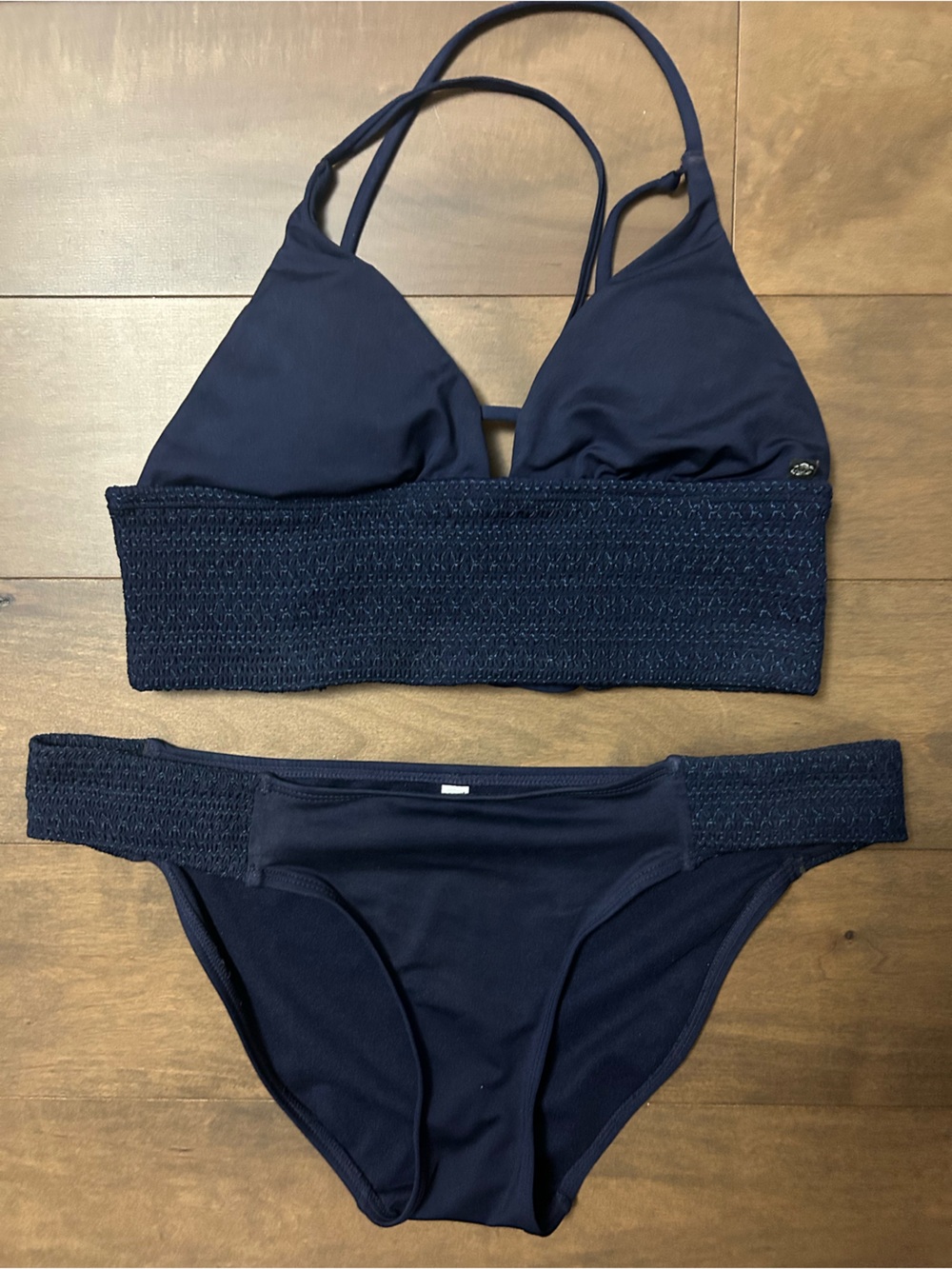 La Vie En Rose Navy Blue Textured Band Bikini Set